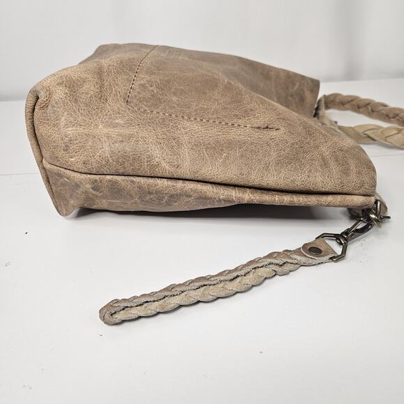 Holy Cow Couture Distressed Grey Tan Leather Feed Bucket Bag Shoulder Purse - Picture 4 of 11